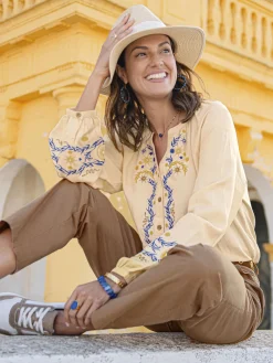 Femme Daxon Blouse brodée avec lin