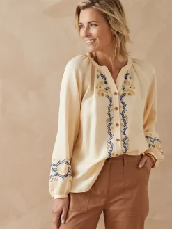 Femme Daxon Blouse brodée avec lin