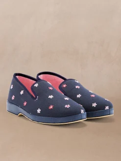 Femme Pédiconfort Charentaises brodées intérieur éponge