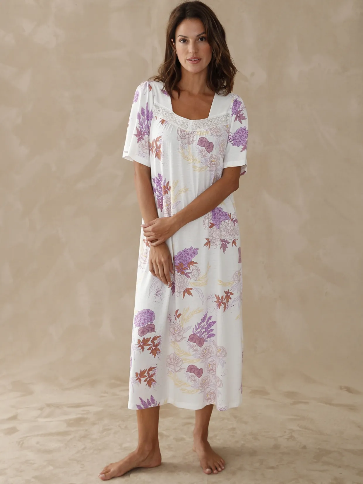 Daxon Chemise de nuit longue manches papillon