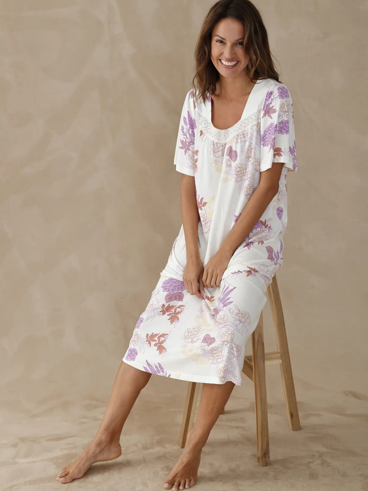 Daxon Chemise de nuit longue manches papillon