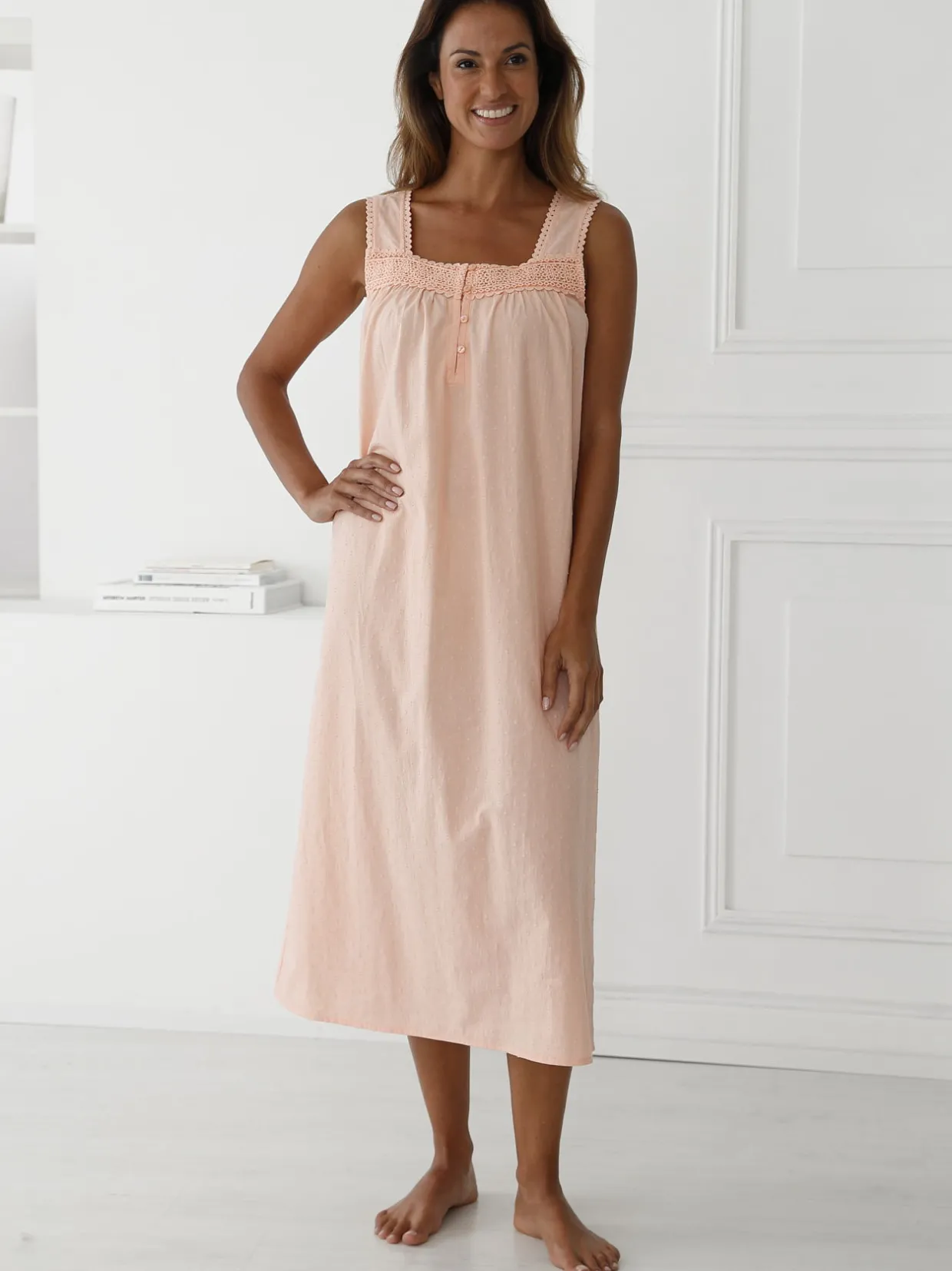 Daxon Chemise de nuit plumetis larges bretelle