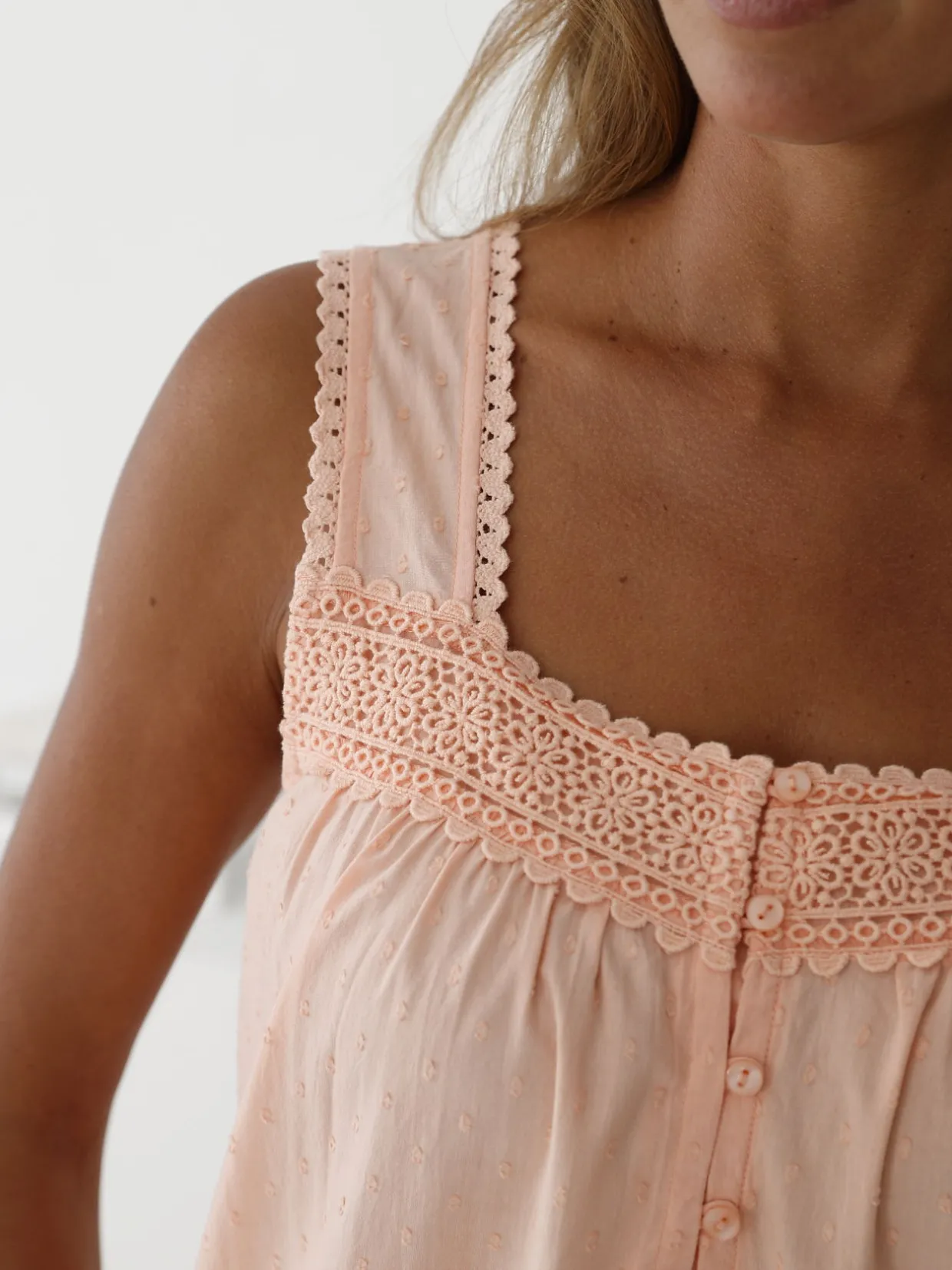 Daxon Chemise de nuit plumetis larges bretelle