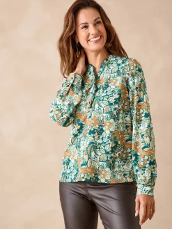 Femme Daxon Chemisier en crêpe col montant volanté