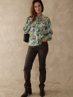 Femme Daxon Chemisier en crêpe col montant volanté