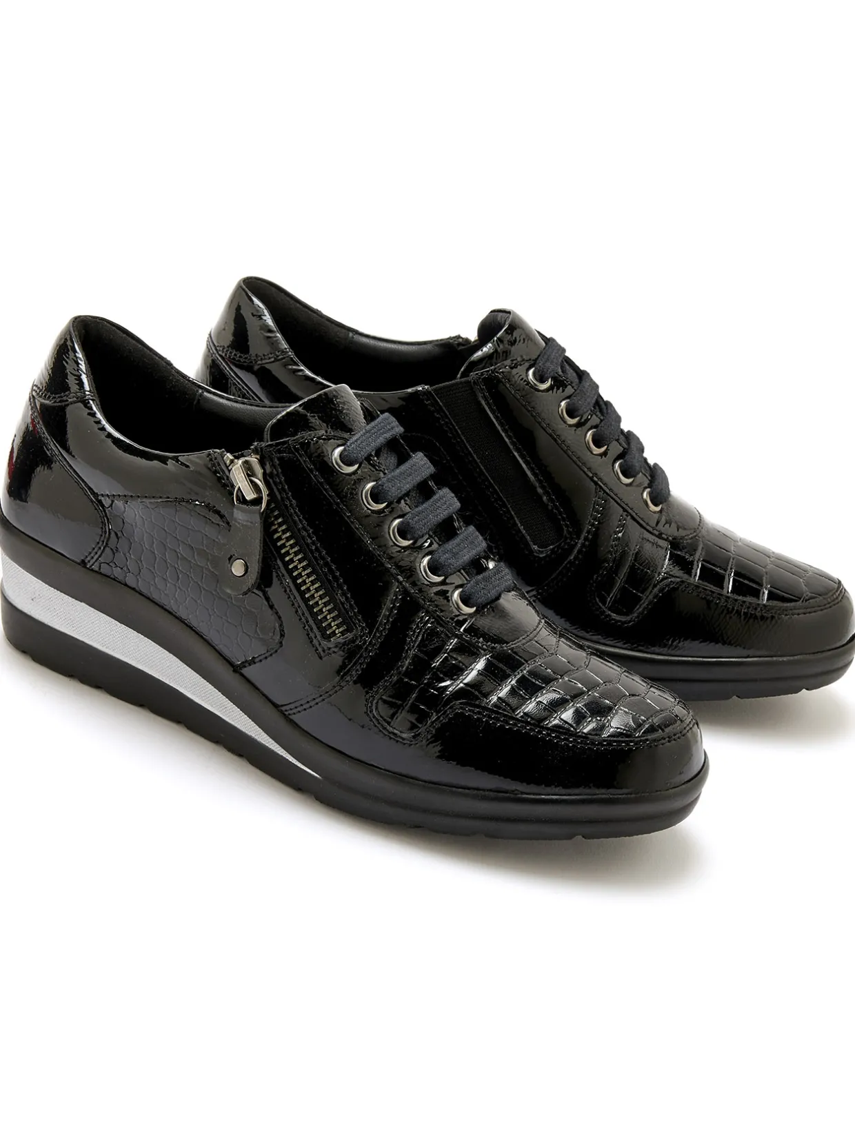 Femme Pédiconfort Derbies détails métallisés zip et lacets