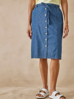 Femme Daxon Jupe en chambray entièrement boutonnée