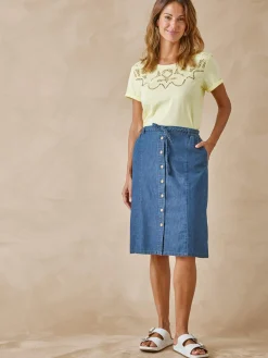 Femme Daxon Jupe en chambray entièrement boutonnée