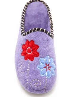 Femme Pédiconfort Mules brodées grande largeur