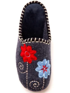 Femme Pédiconfort Mules brodées grande largeur