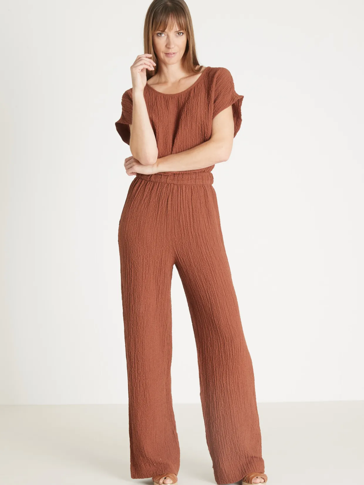 Femme Daxon Pantalon large en seersucker