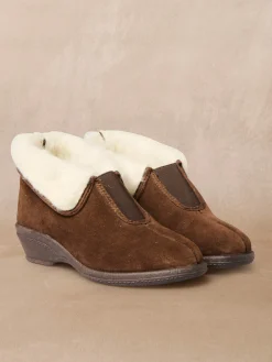 Femme Pédiconfort Pantoufles croûte de cuir fourrées