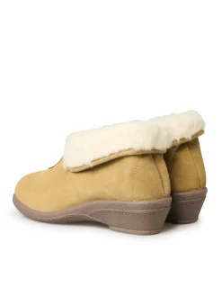 Femme Pédiconfort Pantoufles croûte de cuir fourrées