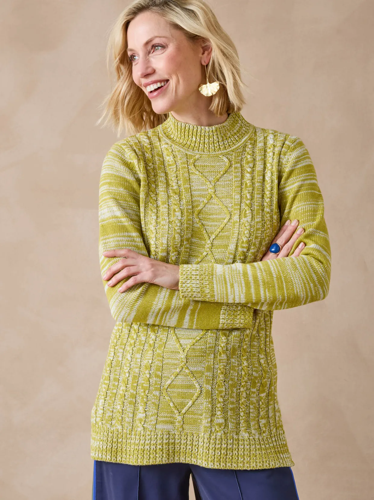 Femme Daxon Pull col montant maille torsadée