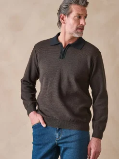 Homme Daxon Pull col polo zippé avec laine