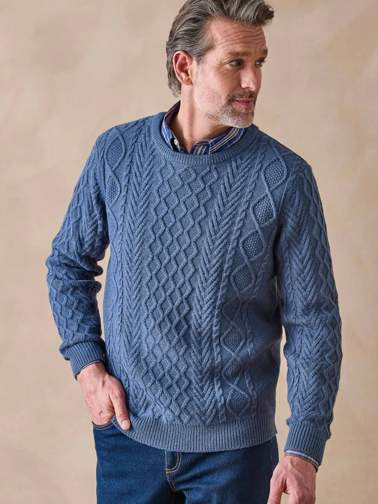 Homme Daxon Pull col rond style irlandais 30% laine