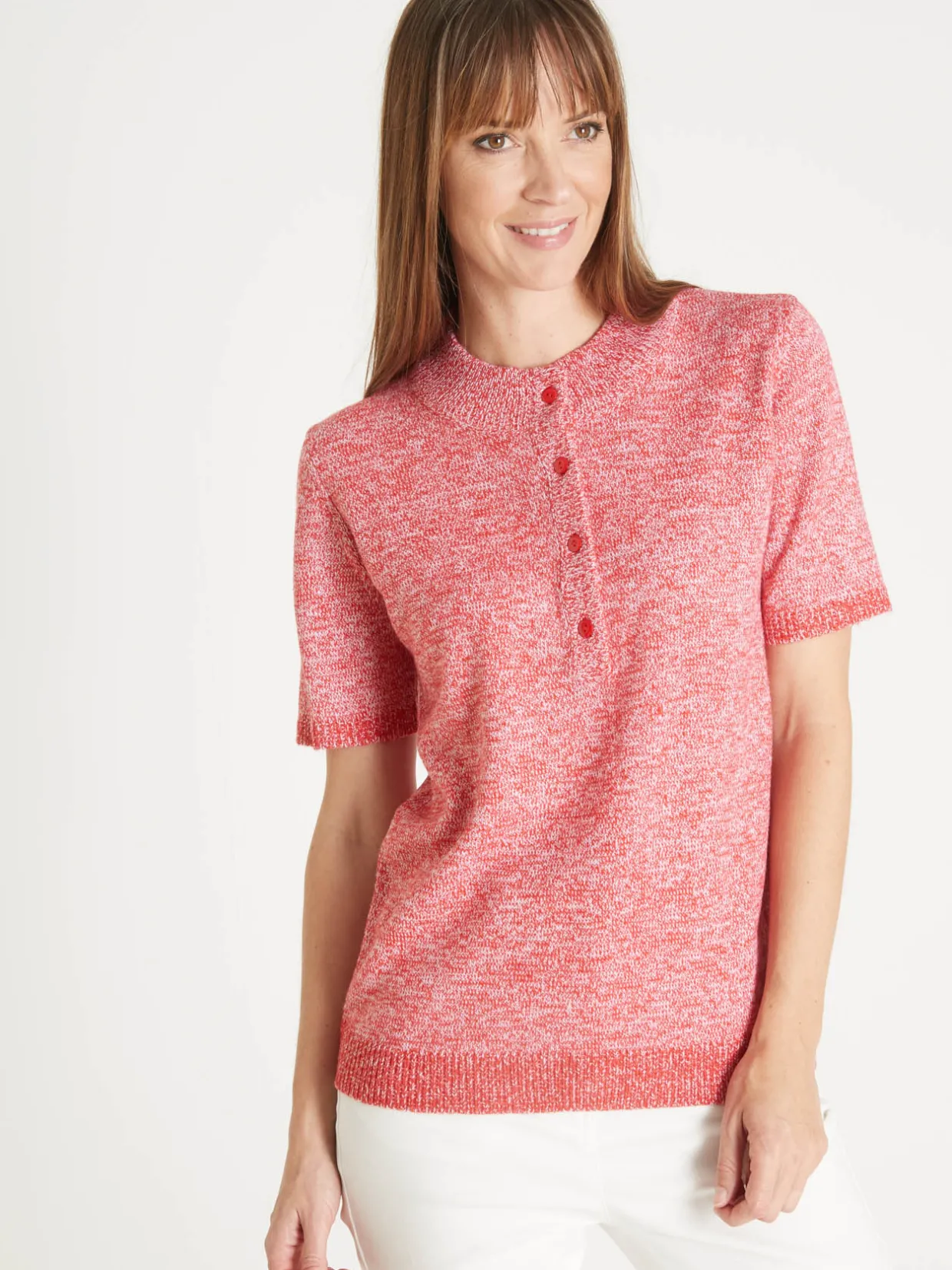 Femme Daxon Pull col tunisien en maille chinée