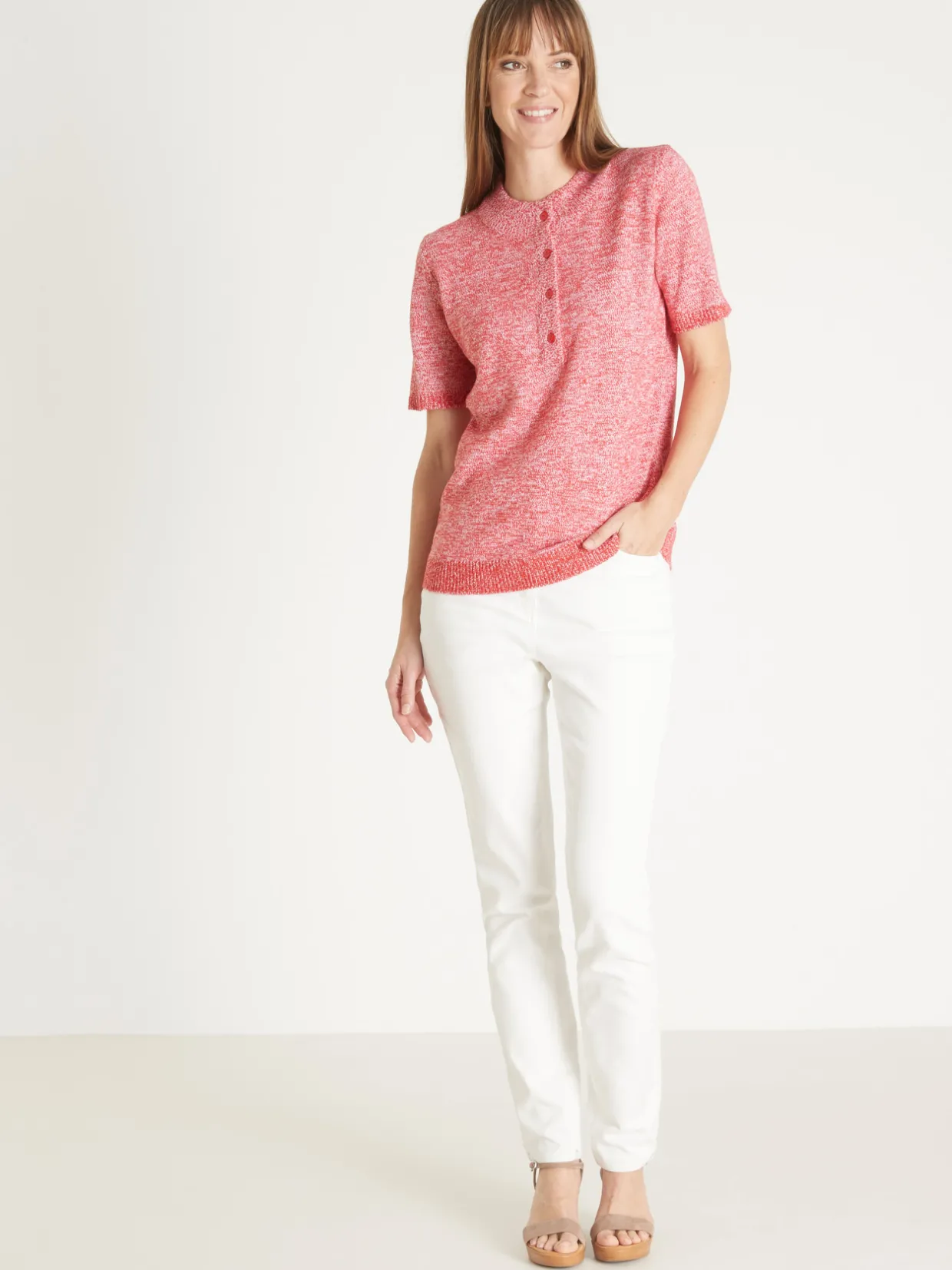 Femme Daxon Pull col tunisien en maille chinée