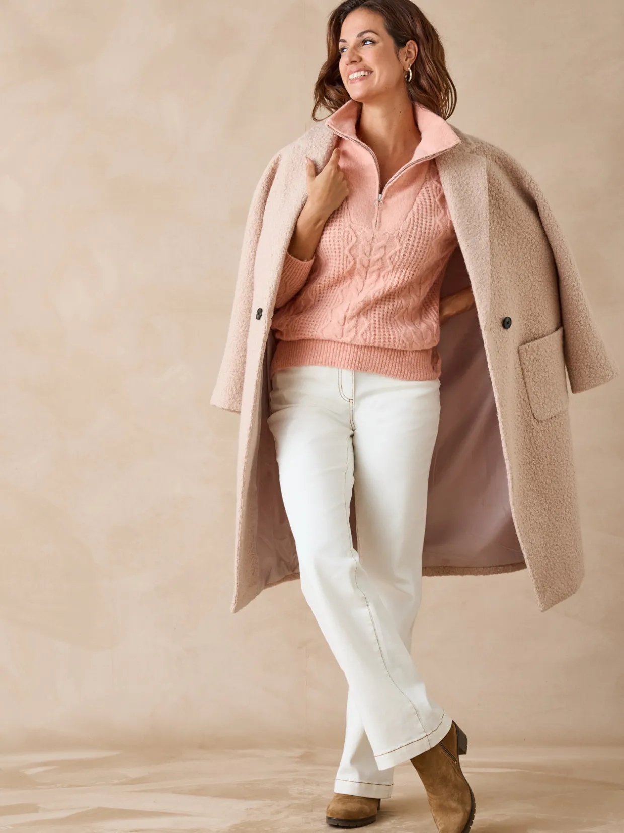 Femme Daxon Pull en maille fantaisie col zippé