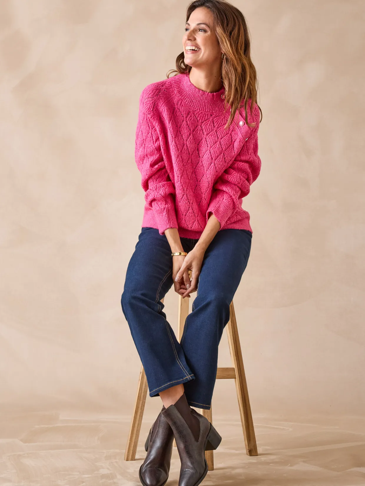 Femme Daxon Pull maille fantaisie col montant