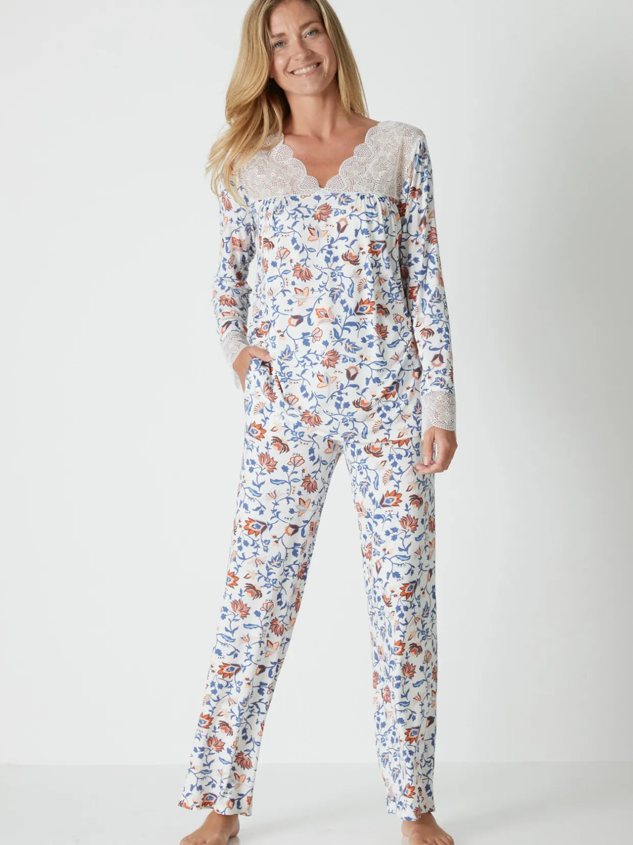 Daxon Pyjama empiècement dentelle