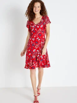 Femme Daxon Robe à volants, manches courtes