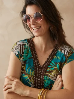 Femme Daxon Robe en maille avec perles fantaisie