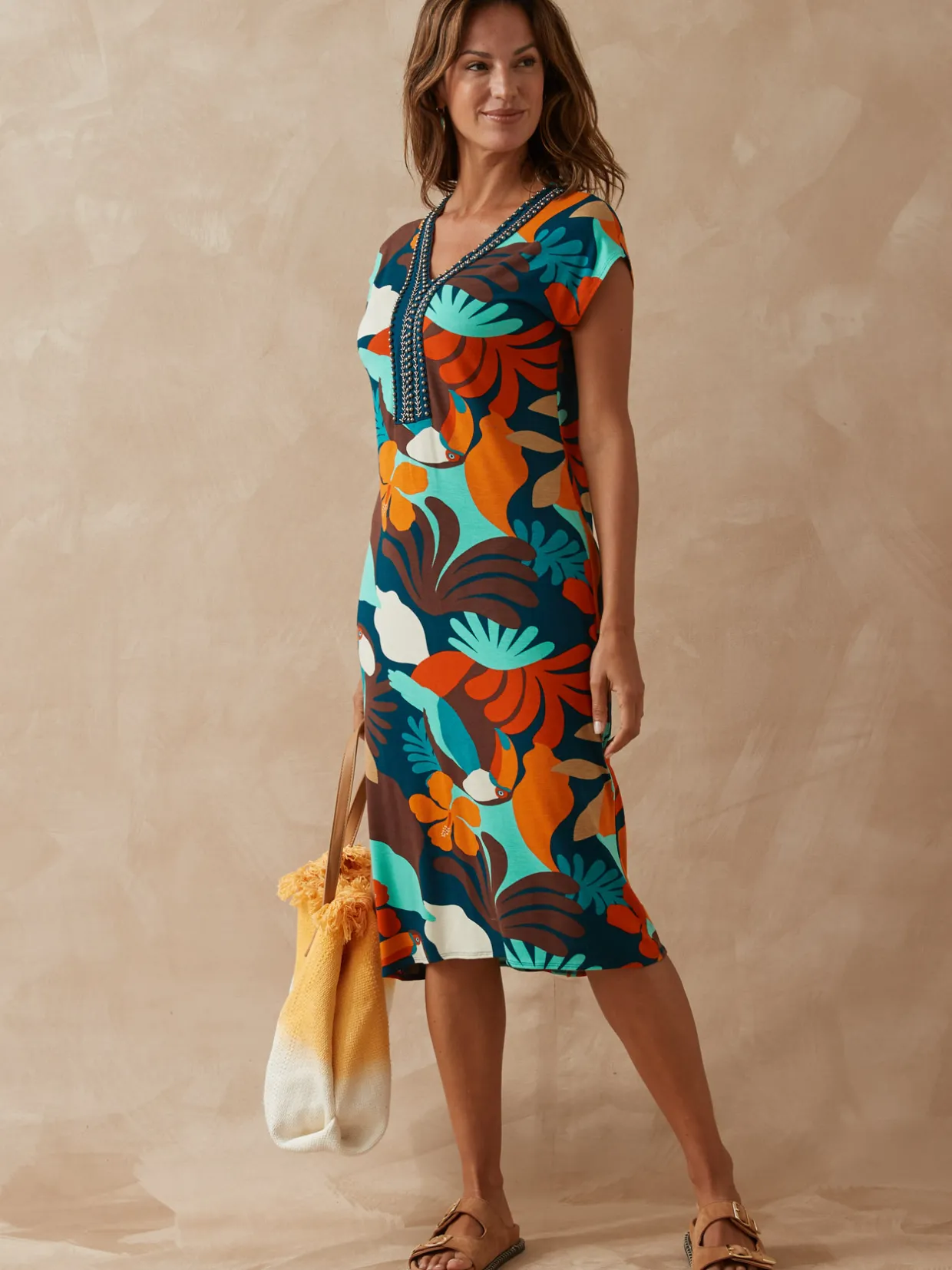 Femme Daxon Robe en maille avec perles fantaisie