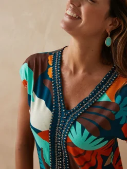 Femme Daxon Robe en maille avec perles fantaisie