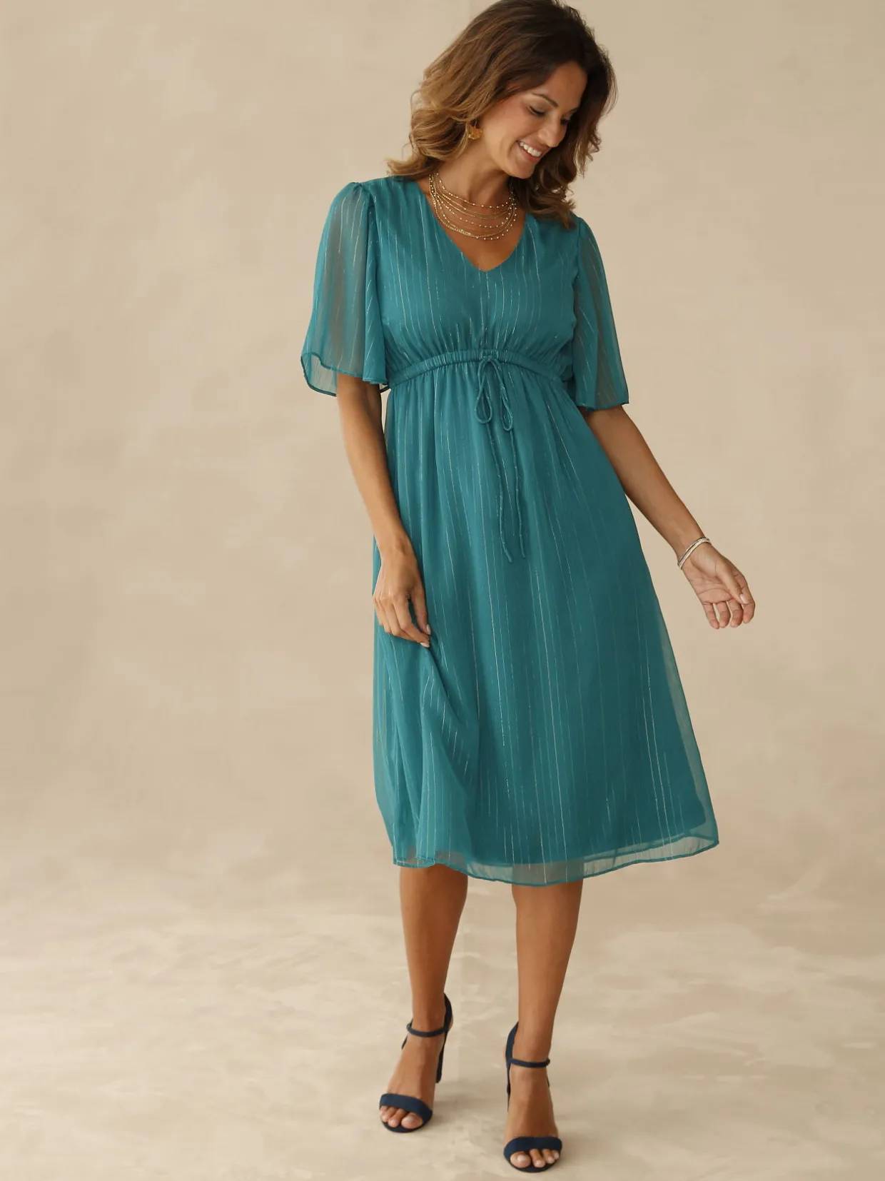 Femme Daxon Robe en voile avec fil métallisé