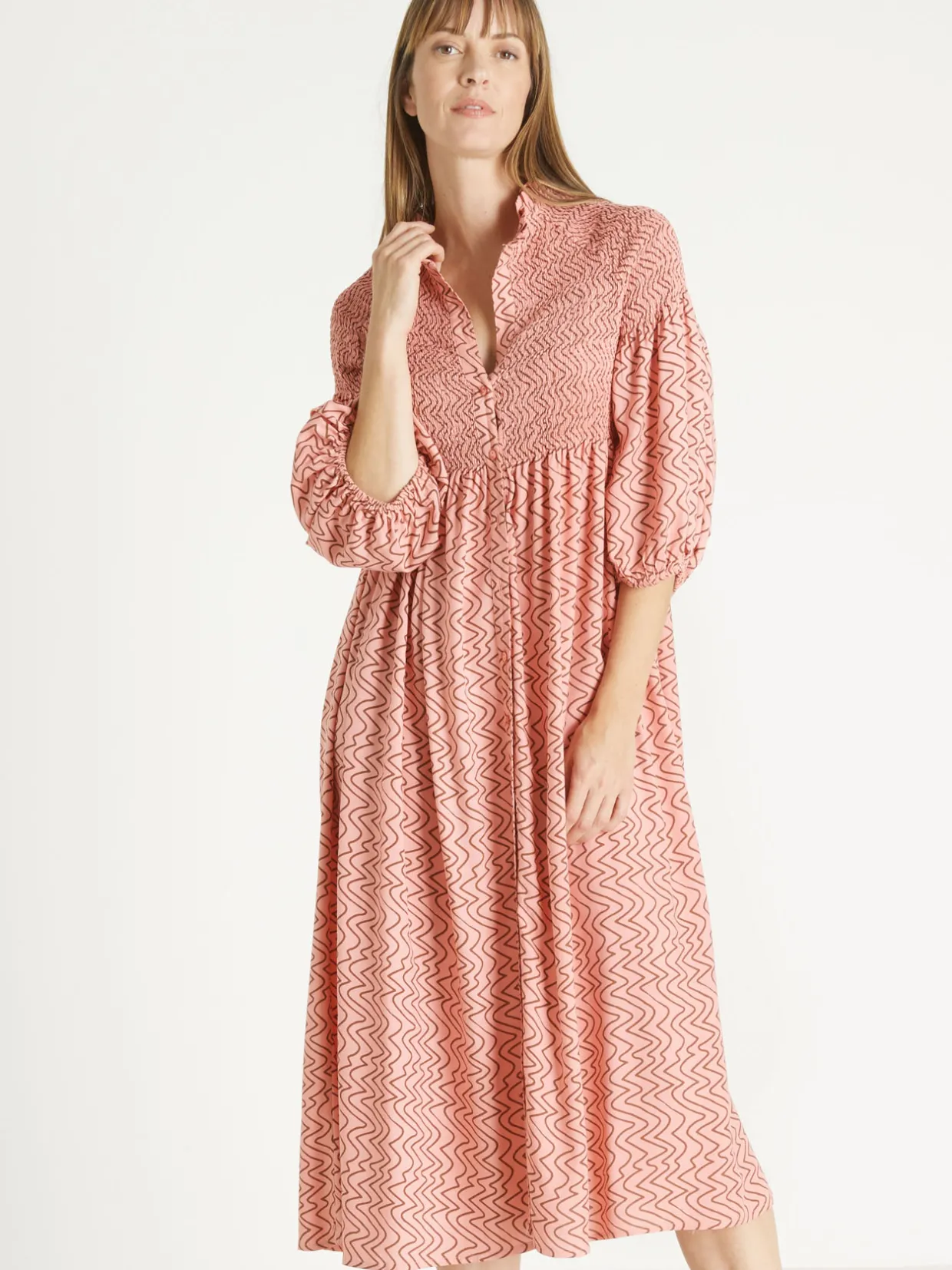 Femme Daxon Robe longue boutonnée à smocks