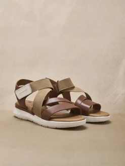 Femme Pédiconfort Sandales cuir à scratch et élastiques