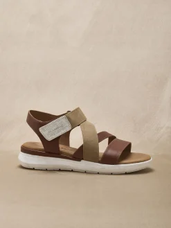 Femme Pédiconfort Sandales cuir à scratch et élastiques