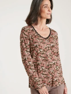 Femme Daxon Tee-shirt avec dentelle à l'encolure