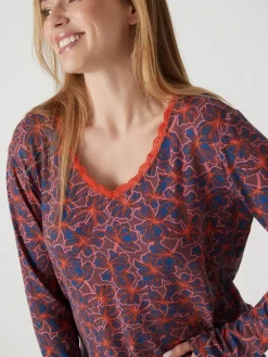 Femme Daxon Tee-shirt avec dentelle à l'encolure