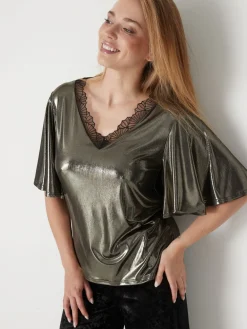 Femme Daxon Tee-shirt brillant avec dentelle
