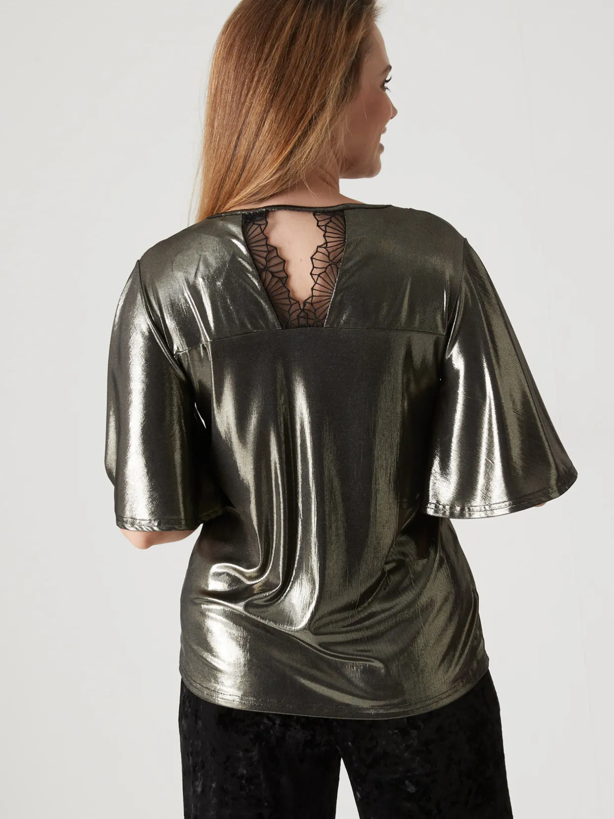 Femme Daxon Tee-shirt brillant avec dentelle