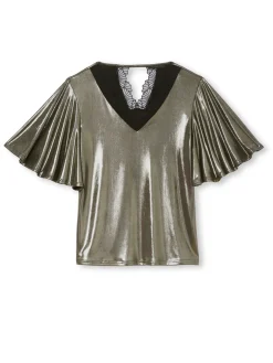Femme Daxon Tee-shirt brillant avec dentelle