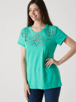 Femme Daxon Tee-shirt coton à broderies ajourées