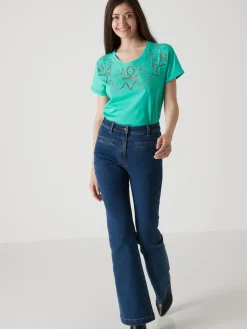 Femme Daxon Tee-shirt coton à broderies ajourées