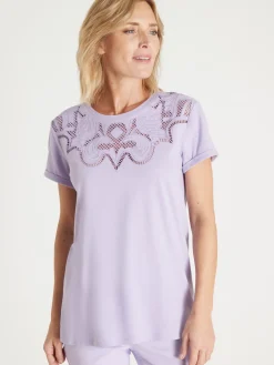 Femme Daxon Tee-shirt coton à broderies ajourées