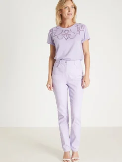 Femme Daxon Tee-shirt coton à broderies ajourées