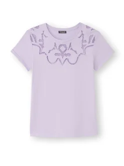 Femme Daxon Tee-shirt coton à broderies ajourées