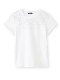 Femme Daxon Tee-shirt coton à broderies ajourées