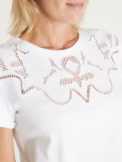 Femme Daxon Tee-shirt coton à broderies ajourées