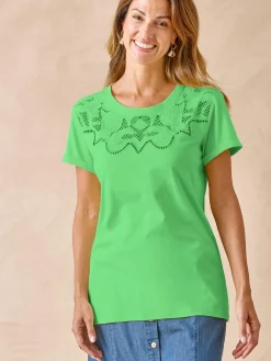 Femme Daxon Tee-shirt coton à broderies ajourées