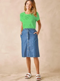 Femme Daxon Tee-shirt coton à broderies ajourées