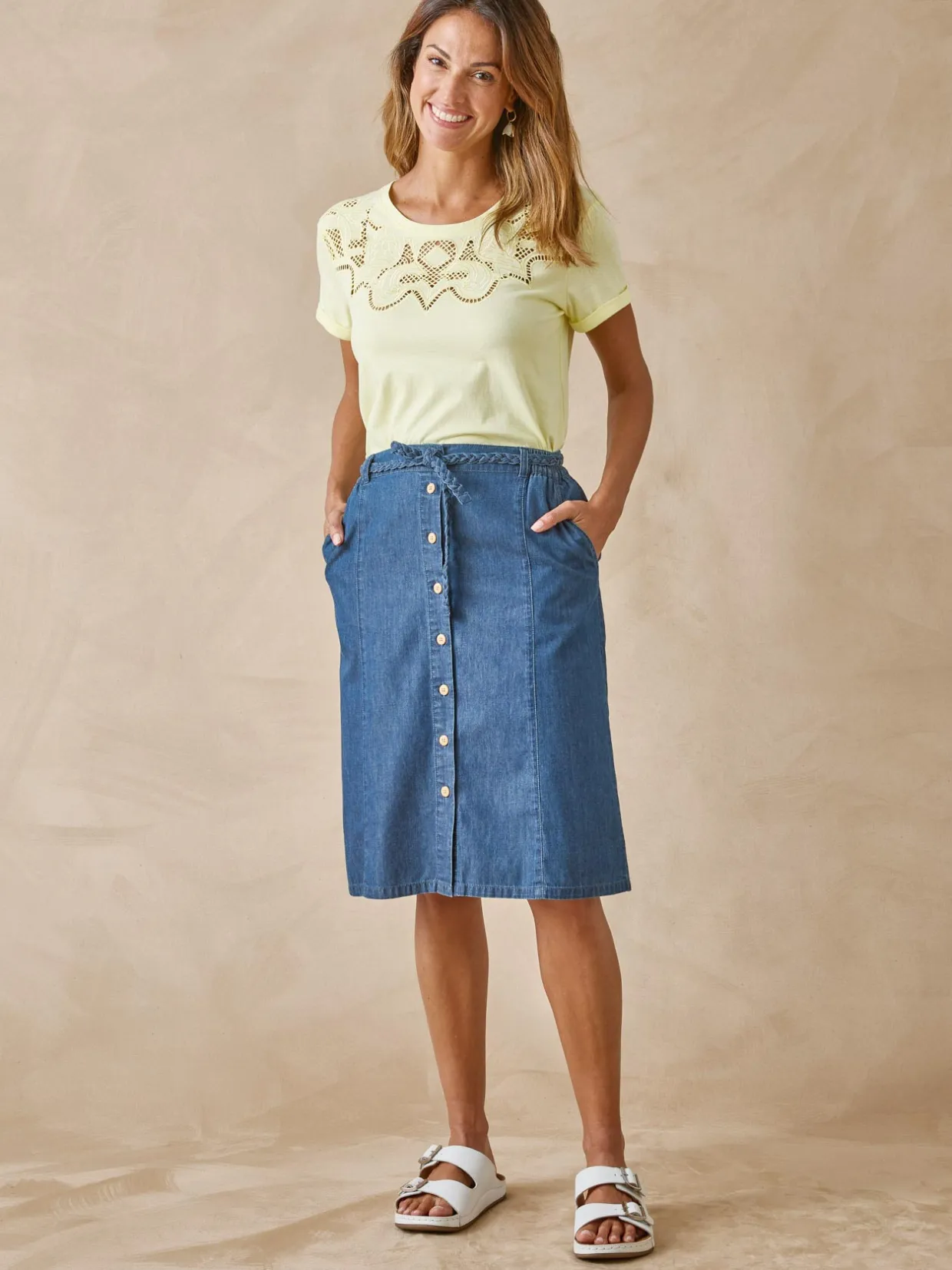 Femme Daxon Tee-shirt coton à broderies ajourées