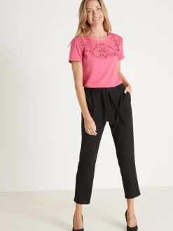 Femme Daxon Tee-shirt coton à broderies ajourées