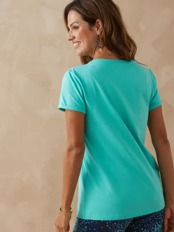 Femme Daxon Tee-shirt coton à broderies ajourées